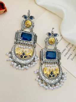 Abdesigns - German Silver Plated Blue & White Earrings