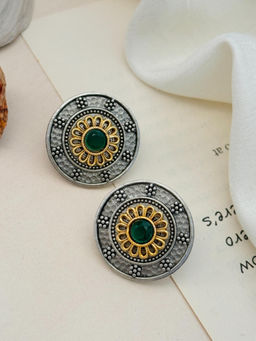 Abdesigns - German Silver Plated Green Earrings