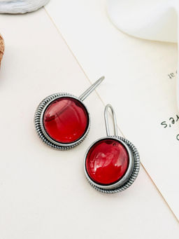 Abdesigns - German Silver Plated Red Earrings