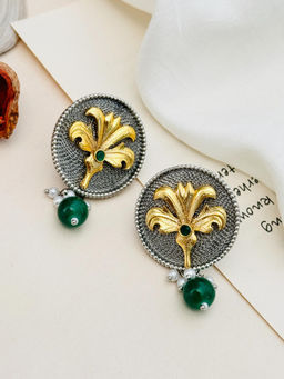 Abdesigns - German Silver Plated Green & White Earrings