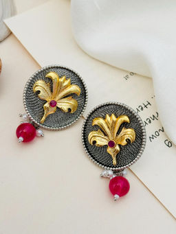 Abdesigns - German Silver Plated Red & White Earrings