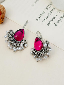 Abdesigns - German Silver Plated Pink & WhiteEarrings