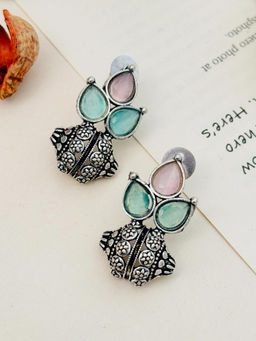 Abdesigns - German Silver Plated Multi-Color Stones Earrings