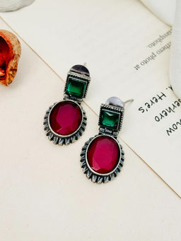 Abdesigns - German Silver Plated Green & Pink Earrings