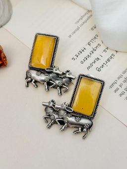 Abdesigns - German Silver Plated Yellow Earrings