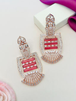Abdesigns - Enchanting Pink & White American Diamond Drop Earrings