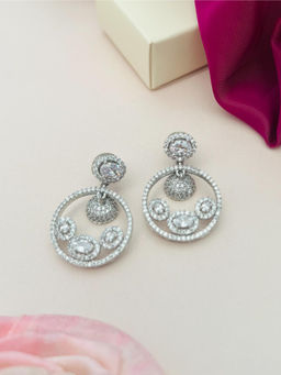 Abdesigns - Silver Plated White American Diamond Studded Drop Earrings