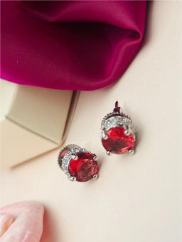 Abdesigns - Silver Plated Red American Diamond Studded Studs