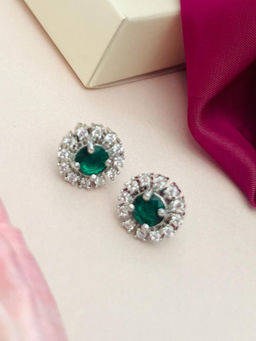 Abdesigns - Silver Plated Green American Diamond Studded Studs