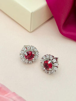 Abdesigns - Silver Plated Red American Diamond Studded Studs