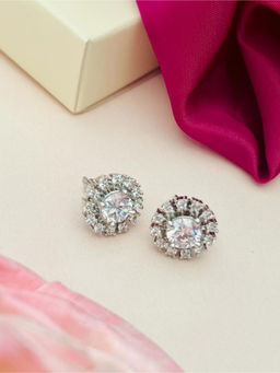 Abdesigns - Silver Plated White American Diamond Studded Studs