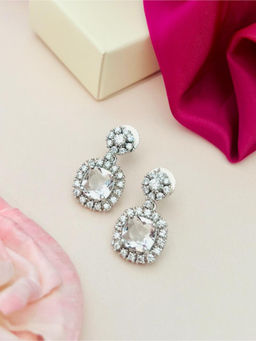 Abdesigns - Silver Plated White American Diamond Studded Drop Earrings