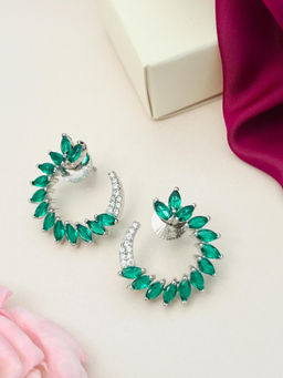 Abdesigns - Silver Plated Green American Diamond Studded Drop Earrings