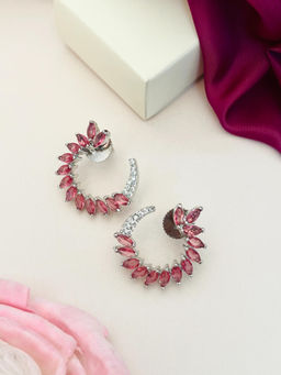 Abdesigns - Silver Plated Pink American Diamond Studded Drop Earrings