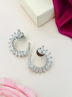 Abdesigns - Silver Plated White American Diamond Studded Drop Earrings
