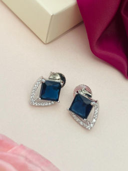 Abdesigns - Silver Plated Blue American Diamond Studded Studs