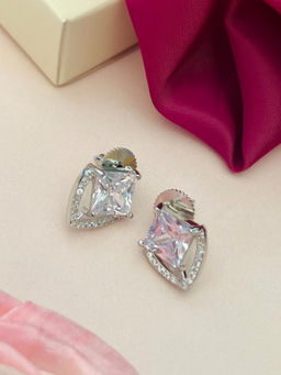 Abdesigns - Silver Plated White American Diamond Studded Studs