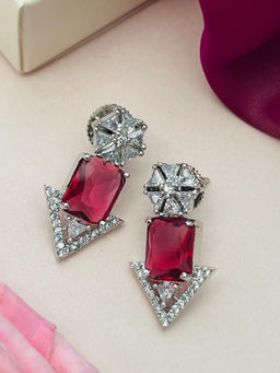 Abdesigns - Silver Plated Red & White American Diamond Studded Studs