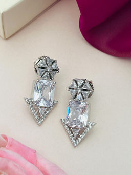 Abdesigns - Silver Plated White American Diamond Studded Studs