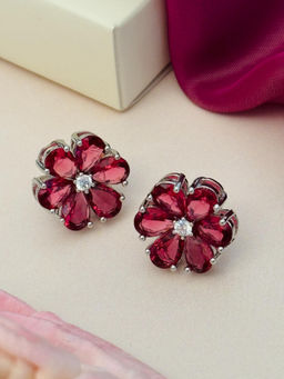 Abdesigns - Silver Plated Red American Diamond Studs