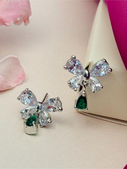 Abdesigns - Silver Plated White & Green American Diamond Studs