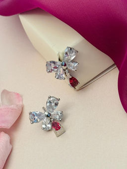 Abdesigns - Silver Plated White & Pink American Diamond Studs