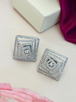 Abdesigns - Silver Plated White American Diamond Studded Studs
