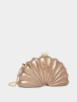 Styli - Women Solid Acrylic Shell Design Pearl Clutch With Detachable Strap