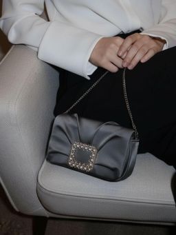 Inc.5 - Women Grey Embellished Sling Bag With Detachable Strap