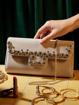 Inc.5 - Women Gold Embellished Clutch With Detachable Strap