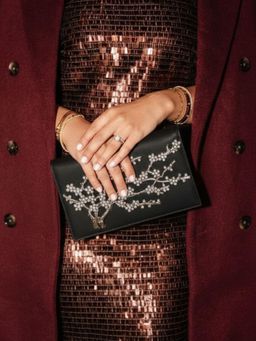 Inc.5 - Women Black Embellished Clutch With Detachable Strap