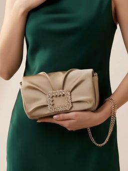 Inc.5 - Women Beige Embellished Sling Bag With Detachable Strap