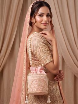 ADIVA - Blush Pink Fabric Pearl Beaded Drawstring Potli Bag