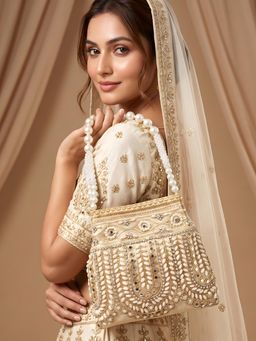 ADIVA - Gold Fabric Pearl Beaded Handheld Ethnic Handbag