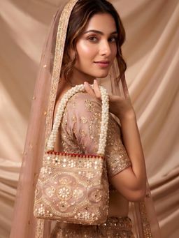 ADIVA - Maroon Fabric Embroidered Pearl Beaded Handheld Ethnic Handbag