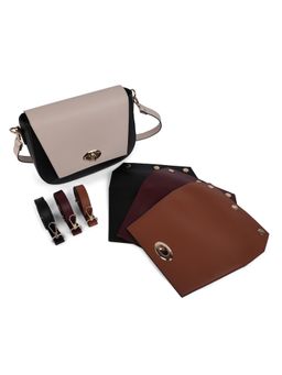 Horra - Detachable Strap Sling Bag With 3 Extra Color Flaps Black, Tan and Wine (M)