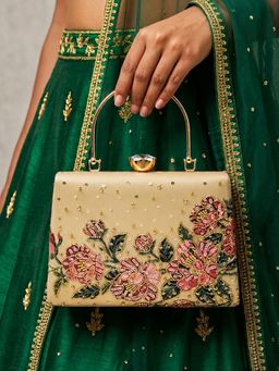 ARTKLIM - Gold Floral Embellished Luxury Clutch With Detachable Strap