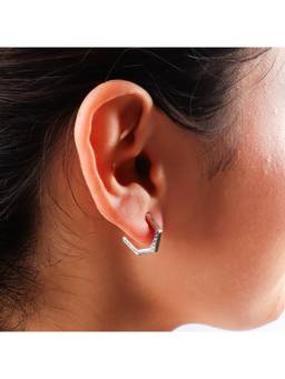 House of Aadyaa - Silver Hexagon Shaped Hoops with CZ stones