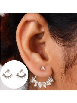 House of Aadyaa - Silver Beaded Triangle Jacket Earring