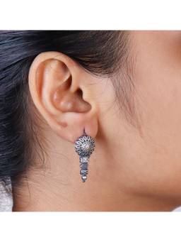 House of Aadyaa - Oxidized Tribal Flower Drop Earrings