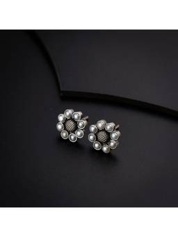 House of Aadyaa - Pearl Flower Studs 92.5 Silver