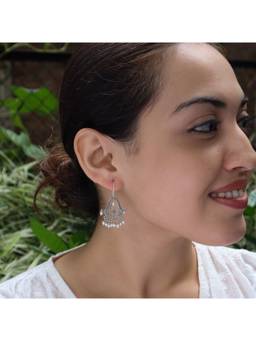 House of Aadyaa - Silver Filigree Pearl Earrings