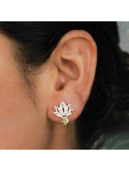 House of Aadyaa - Silver CZ Lotus Earring