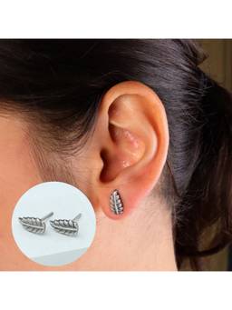 House of Aadyaa - Silver Leafy Stud 92.5 Silver