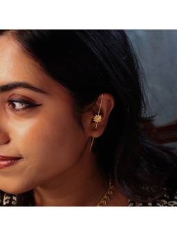 House of Aadyaa - Silver Sun Motif Earcuff 92.5 Silver 22K Gold Plated