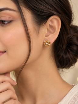ABHUSHANAM - Women’s Gold-Tone Layered Rose Stud Earrings