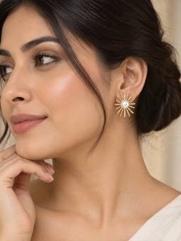 ABHUSHANAM - Women’s Gold-Tone Pearl Sunburst Stud Earrings