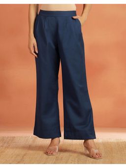 Fabindia - Navy Blue Cotton Linen Casual Pant