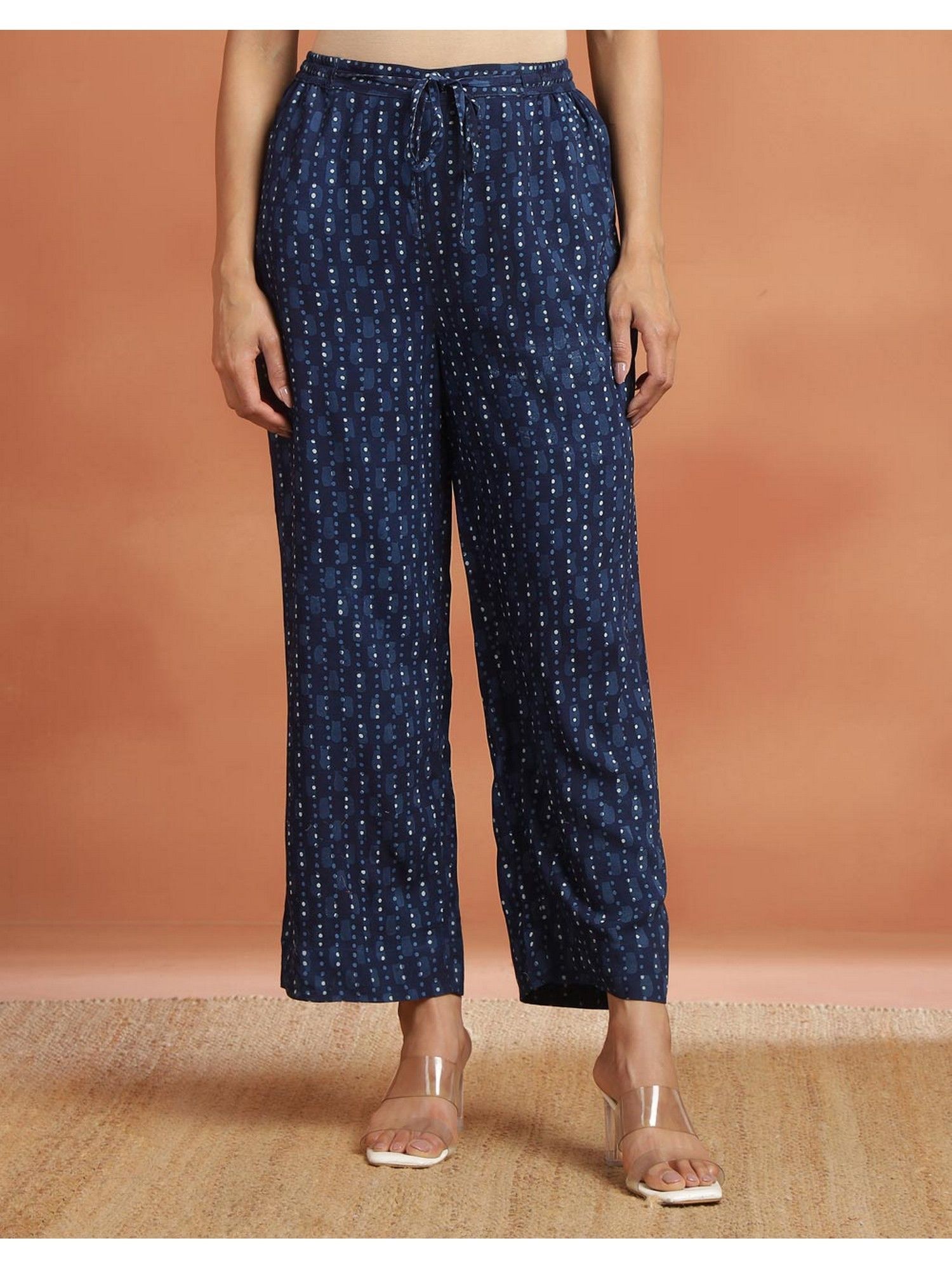 fabindia Indigo Rayon Blend Dabu Printed Pant-picture-10