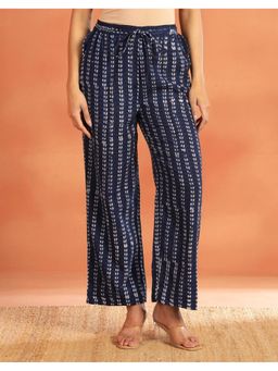 Fabindia - Blue Cotton Geometric Casual Pant